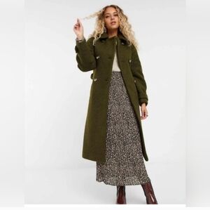 Topshop Olive Bouclé Trench Coat Belted Size 8 NWT